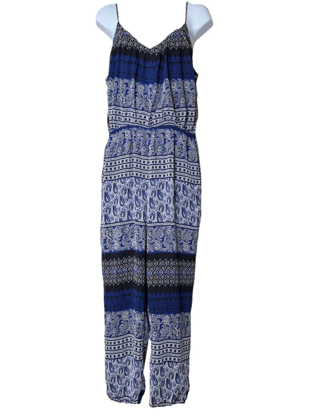 Greylin Anthropologie Jumpsuit Romper Medium Blue Paisley Cami Strappy Pockets - Picture 3 of 9